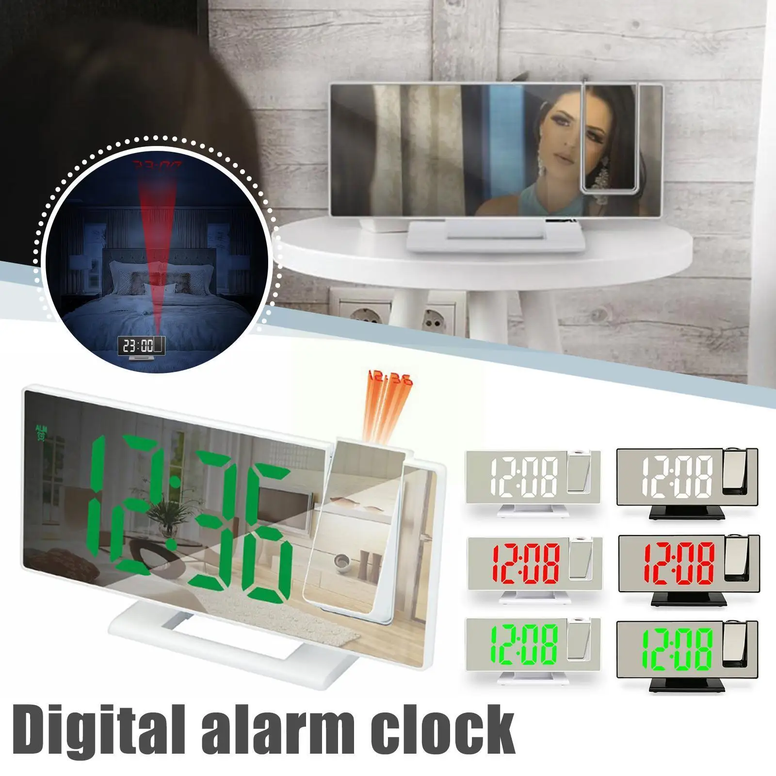 

LED Digital Projection Alarm Clock For Bedroom Projection On Ceiling Electronic Time Projector Dual Loud Bedside Mute Clock Z6Y6