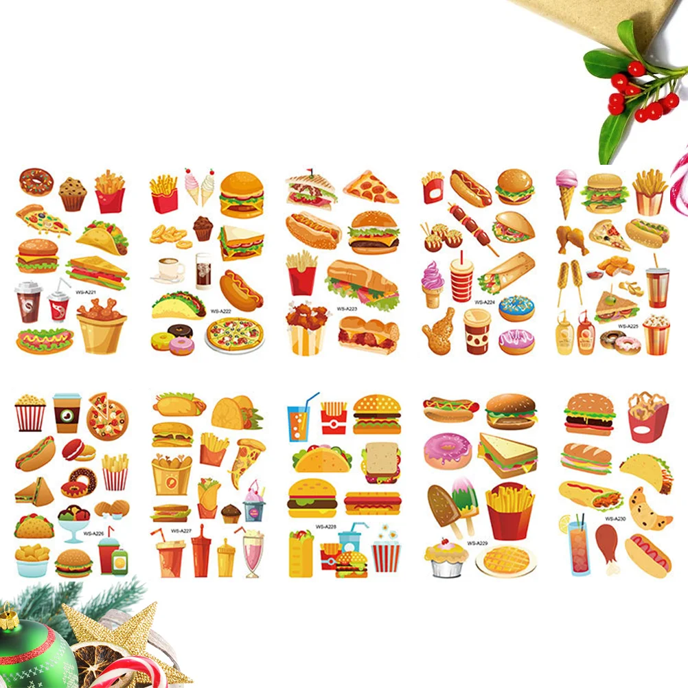 

10Pcs Stickers Kids Temporary Body Dessert French Fries Stickers Temporary