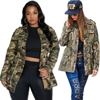 ladies rivet patch multi pocket drawstring cool camouflage workwear casual baseball jacket