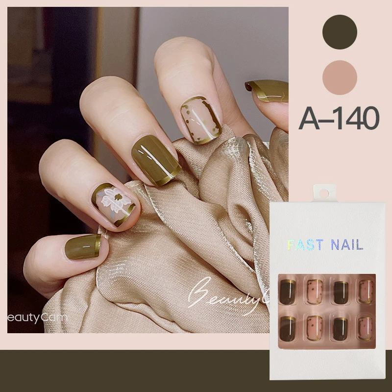 

500-24Pcs Fake Nails with Adhesive Glue Reusable Press One False Nails with Designs Full Cover Nail Tips Decoration Fake Nails