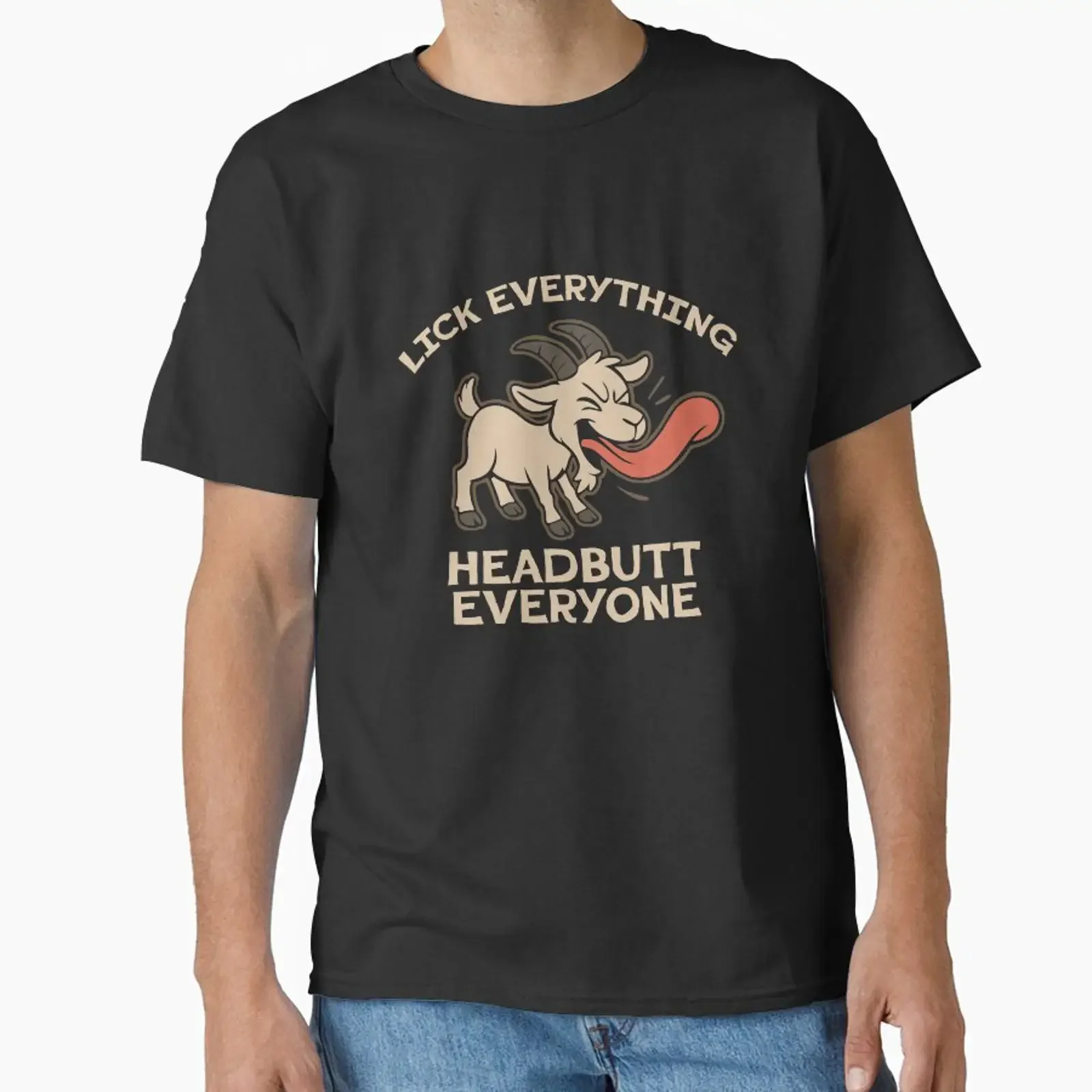 Фото Футболка Headbutt Everyone Goat Simulator Classic, винтажная, с эффектом потертости, с графическим принтом, дизайнерская одежда, унисекс, удобная, эластичная. №1
