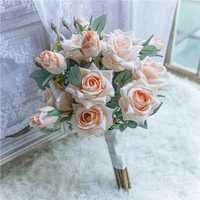 2022 new high quality real touch curled rose baby pink classic carnation rose wedding flowers bridal bouquet ramo flores novia