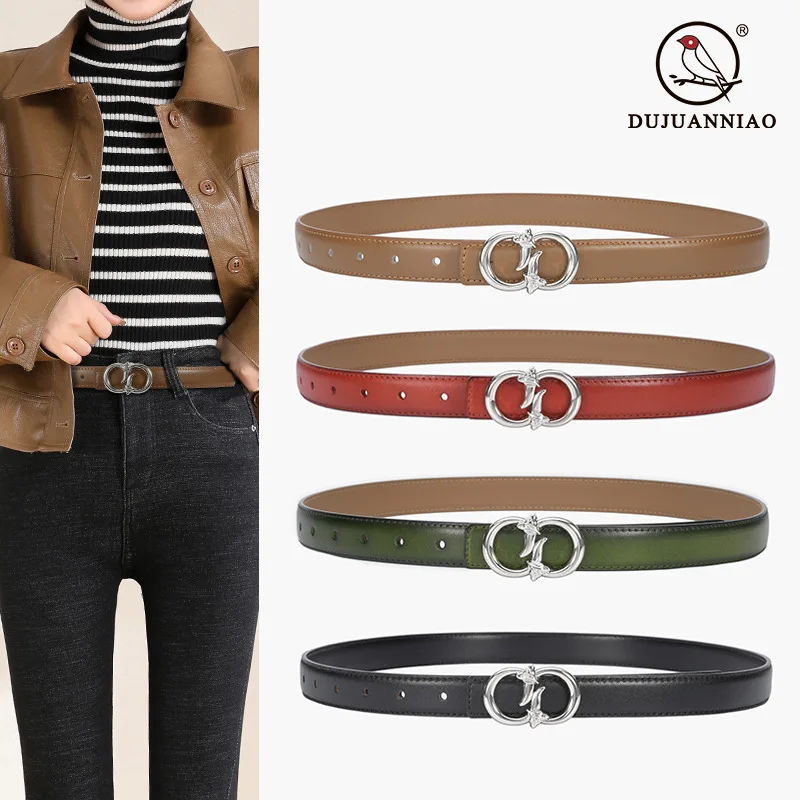 2023 New Women's Thin Belt Oval Smooth Buckle Luxury Belt Simple Matching Jeans Suit Dress Designer Leather Black Belt