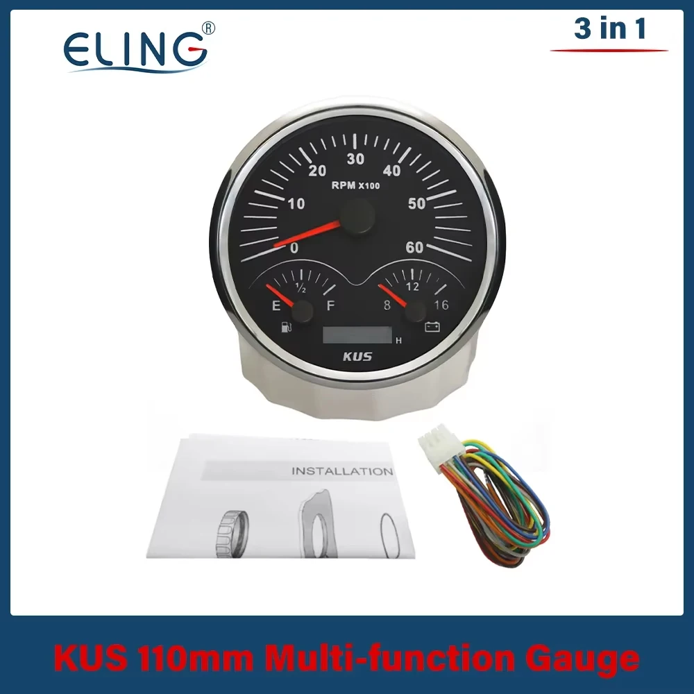 

Многофункциональный тахометр KUS 110 мм для автомобиля, лодки, 6 К, счетчик часов с уровнем топлива, температура воды, давление масла, вольтметр 12 В, красный, желтый свет