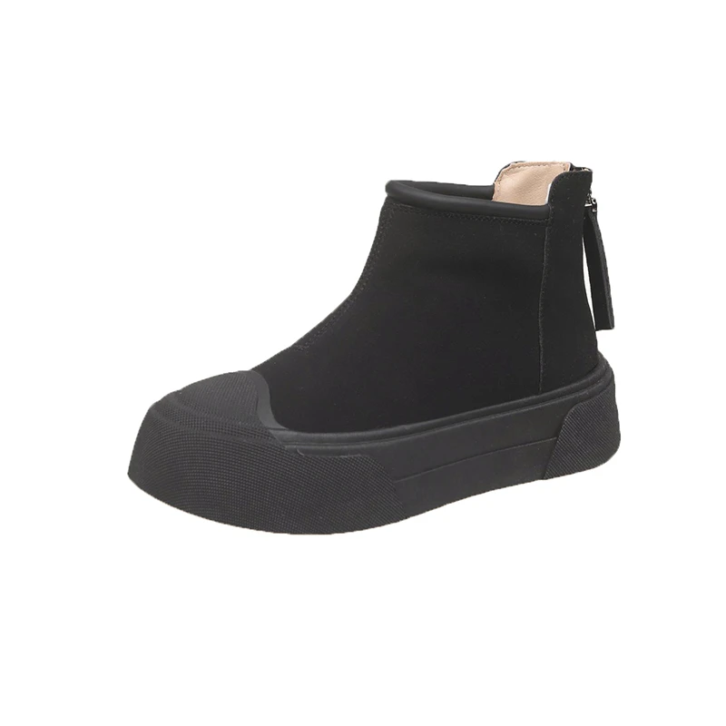 Замшевые ботильоны на платформе плоской подошве женские теплые плюшевые