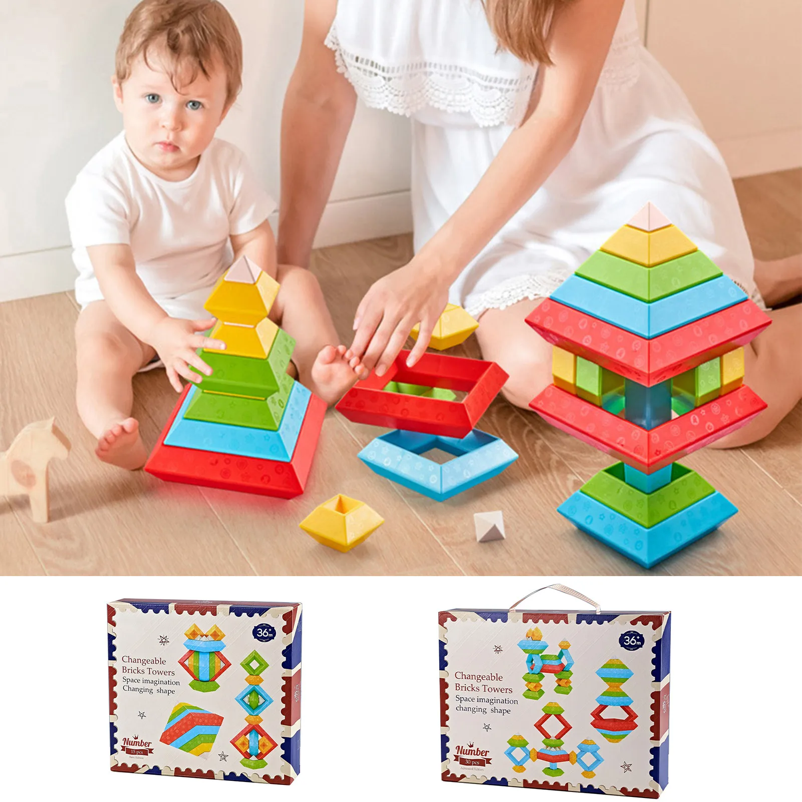 

Pyramid Stacking Toy Building Blocks 3D Puzzle Creative Blocks For Kids And Toddlers Educational Preschool Toys For Boys & Girls