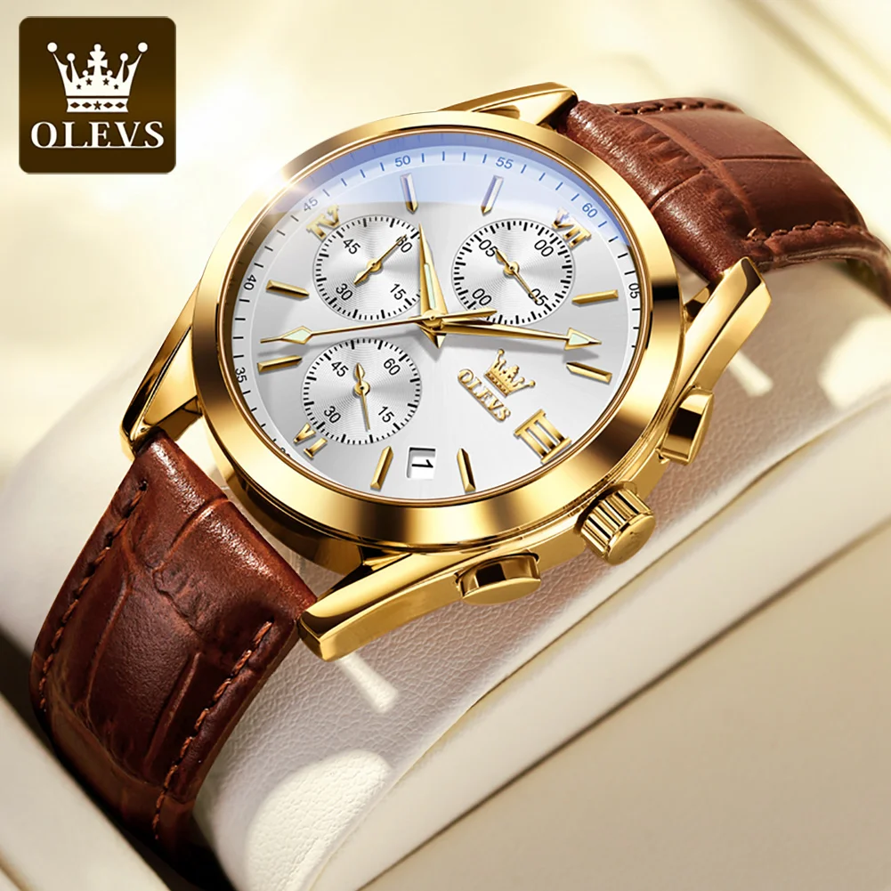 

OLEVS 2872 Original Quart Watch for Men Chronograph Sports Men's Wristwatch Leather Strap Waterproof Luxury Brand Male Watch New