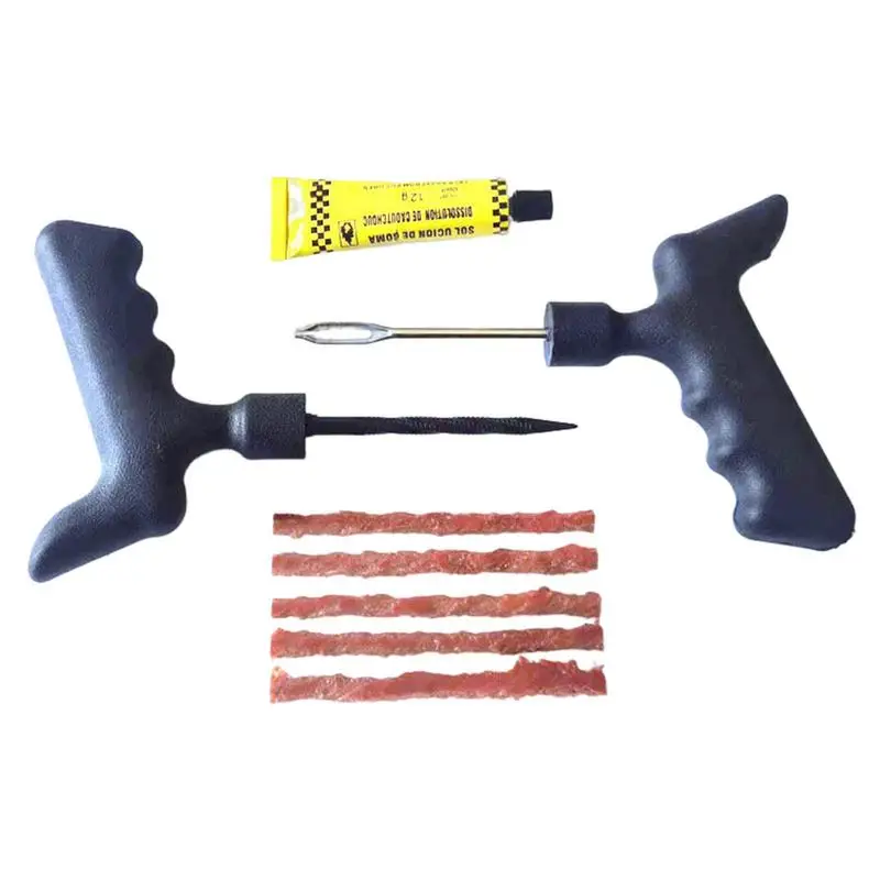 

Tire Repair Kit With Plugs Strong Adhesion Rubber Cement Tire Patch Kit Quickly And Efficiently Tire Repair Reamer Plug Kit For