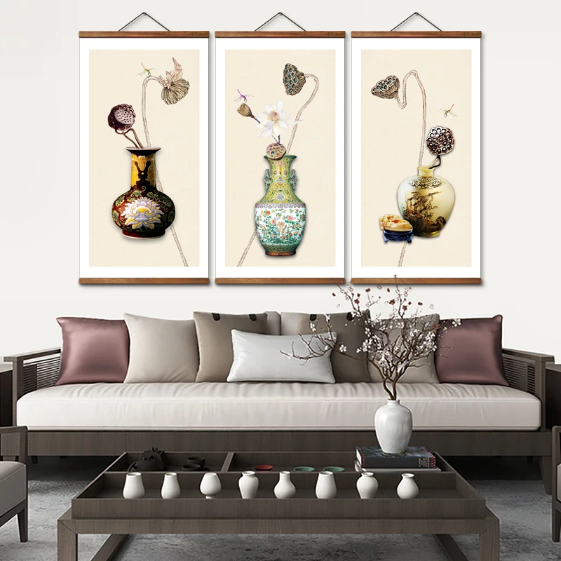 

Креативная ваза в китайском стиле MT0359, декоративные настенные художественные плакаты, картины из прочной древесины