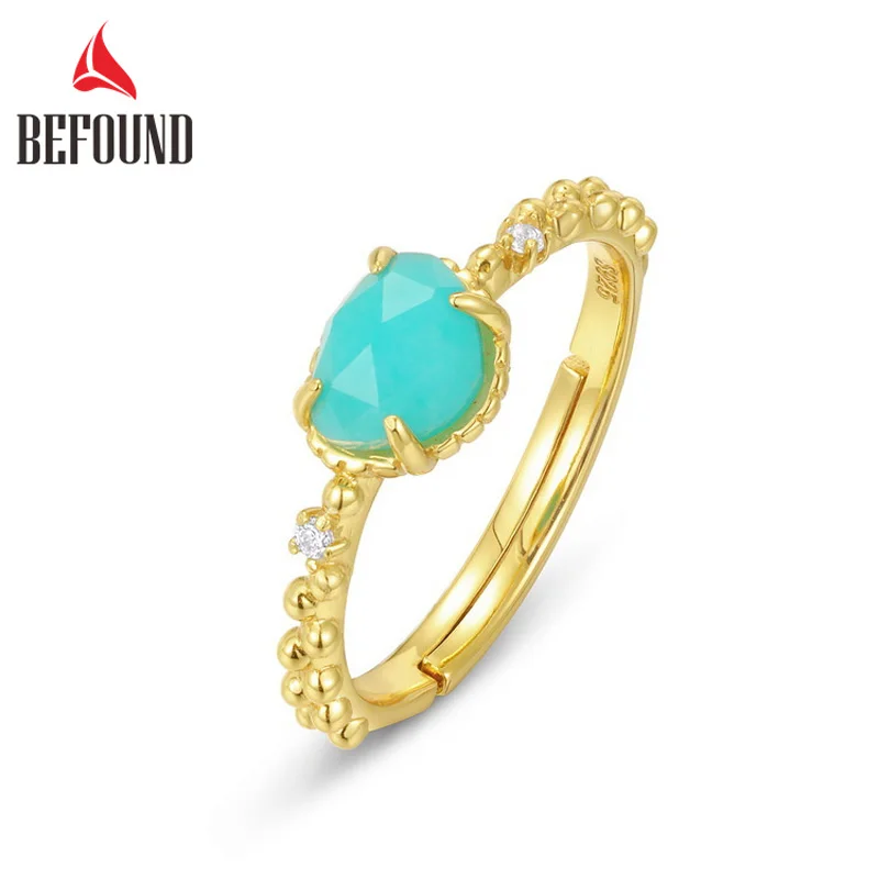

Succinct Blue Irregular Amazonite Women's Rings 925 Sterling Silver 10K Gold Plated Ring Hypoallergenic Trend Jewelry 2022