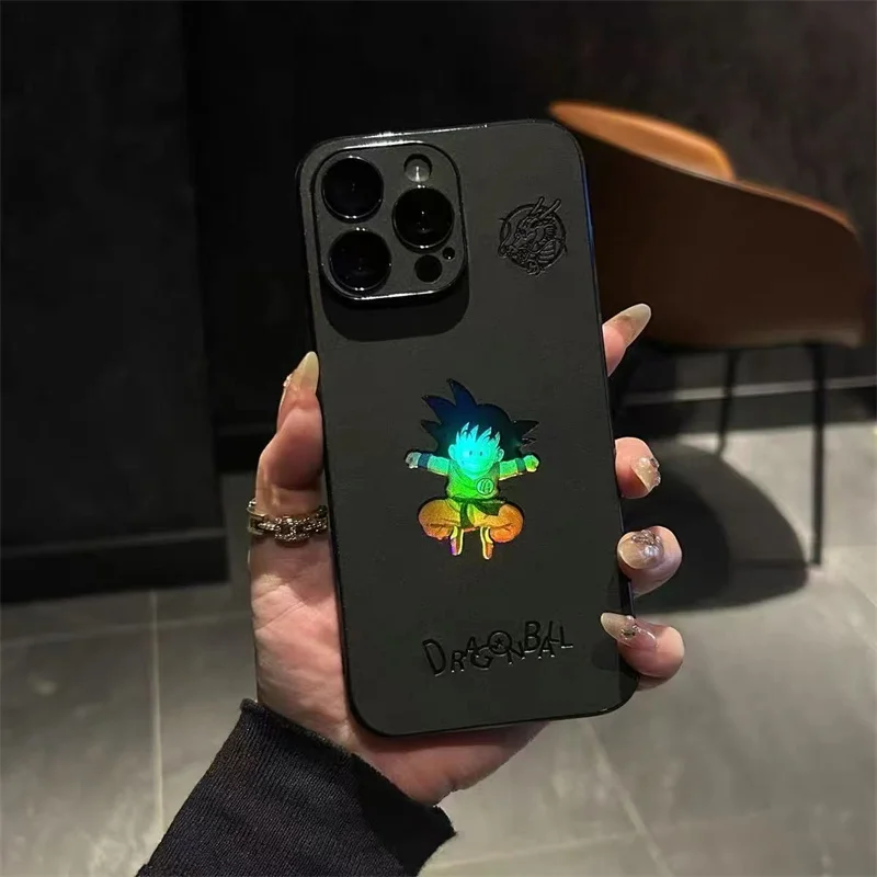 Фото Милый чехол для телефона с аниме Dragon Ball Laser для iPhone 11, 12, 13, 14, 15, 16 Pro Max Plus, кожаный чехол с тиснением из мультфильма Сон Гоку №5
