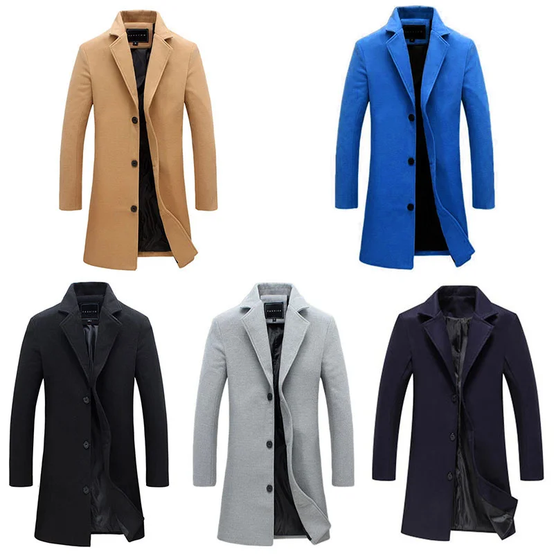 

Wool Overcoat Coat Outwear Long Sleeve Trench Coats Jacket Stylish Pocket Coat Long Coat Winter Wool Coat Slim Men Coat