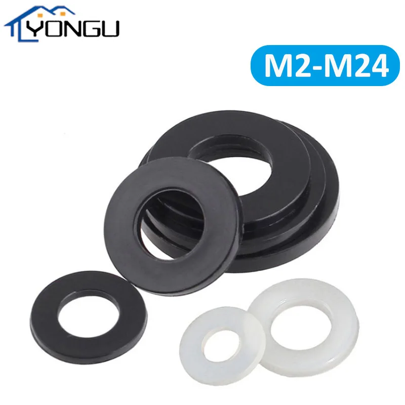 

Black White Nylon Plastic Flat Washer Insulation Plane Spacer Gasket O Ring Enlarge Thicken Nylon Washers M2-M24