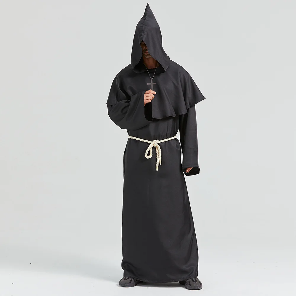 Средневековые монахи одетые как волшебники священники халаты с капюшоном на