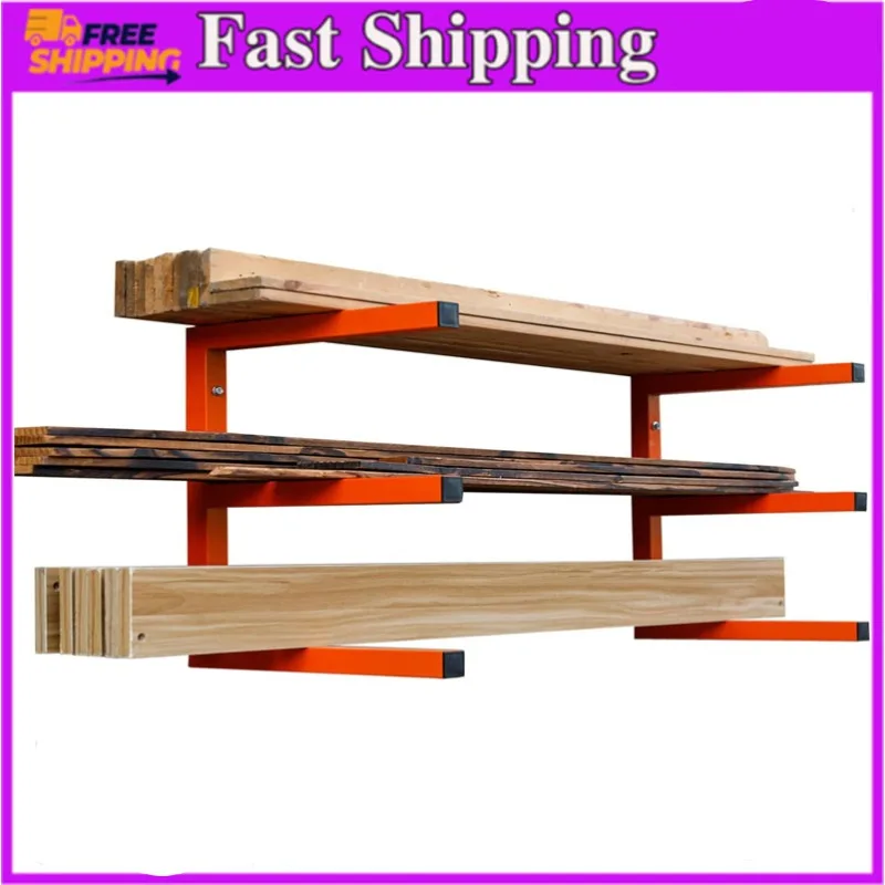 

Lumber Storage Rack Wall Mount, Heavy Duty Metal Wood Organizer with 3-Level Each Shelf Holds Up 200 Lbs, Indoor & Outdoor Use