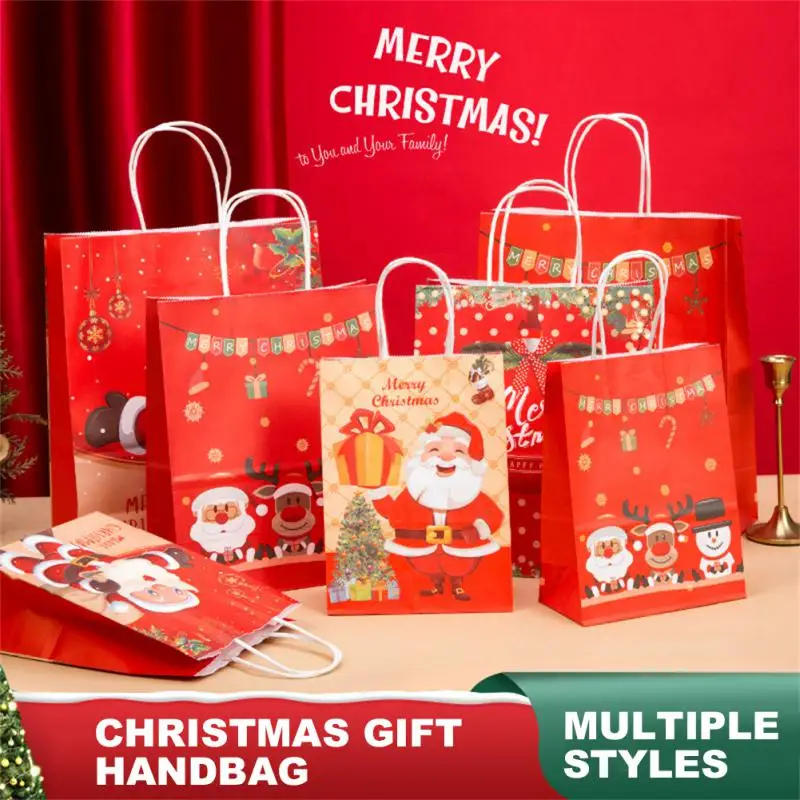 

10 шт. рождественские подарочные пакеты с ручкой, Санта-Клаус, Рождественская елка, лось, рождественский подарок, разноцветный бисквитный па...