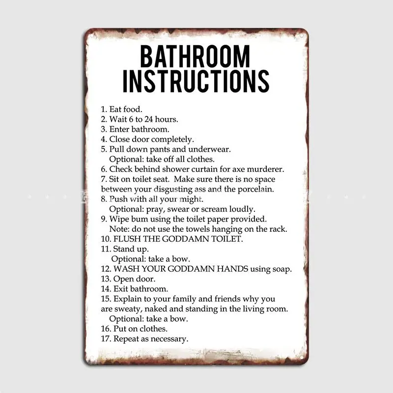 

Funny Bathroom Instruction Poster Metal Plaque Club Home Club Bar Garage Decoration Custom Tin Sign Poster