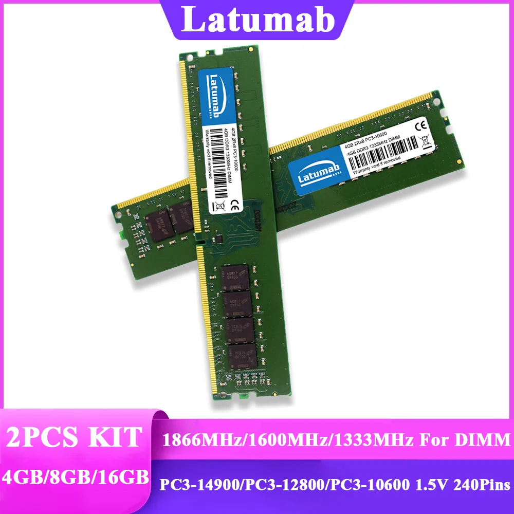 

Latumab Memoria RAM DDR3 8GB (2x4GB) 16GB (2x8G) KIT 1866MHz 1600 1333MHz Desktop Memory PC3-14900 12800 10600 1.5V 240Pins DIMM