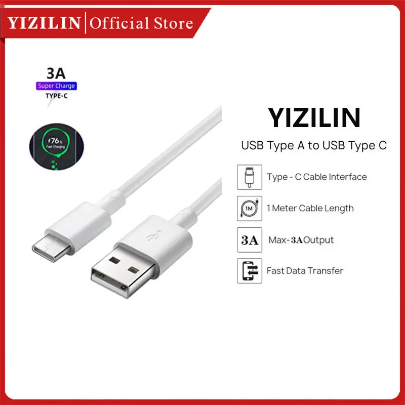 

YIZILIN Type C Cable Original 3A USB C Fast Charging Cables Transfer Data Line for HUAWEI P50 P40 P30 P20 Pro Mate 40 30 20 Pro