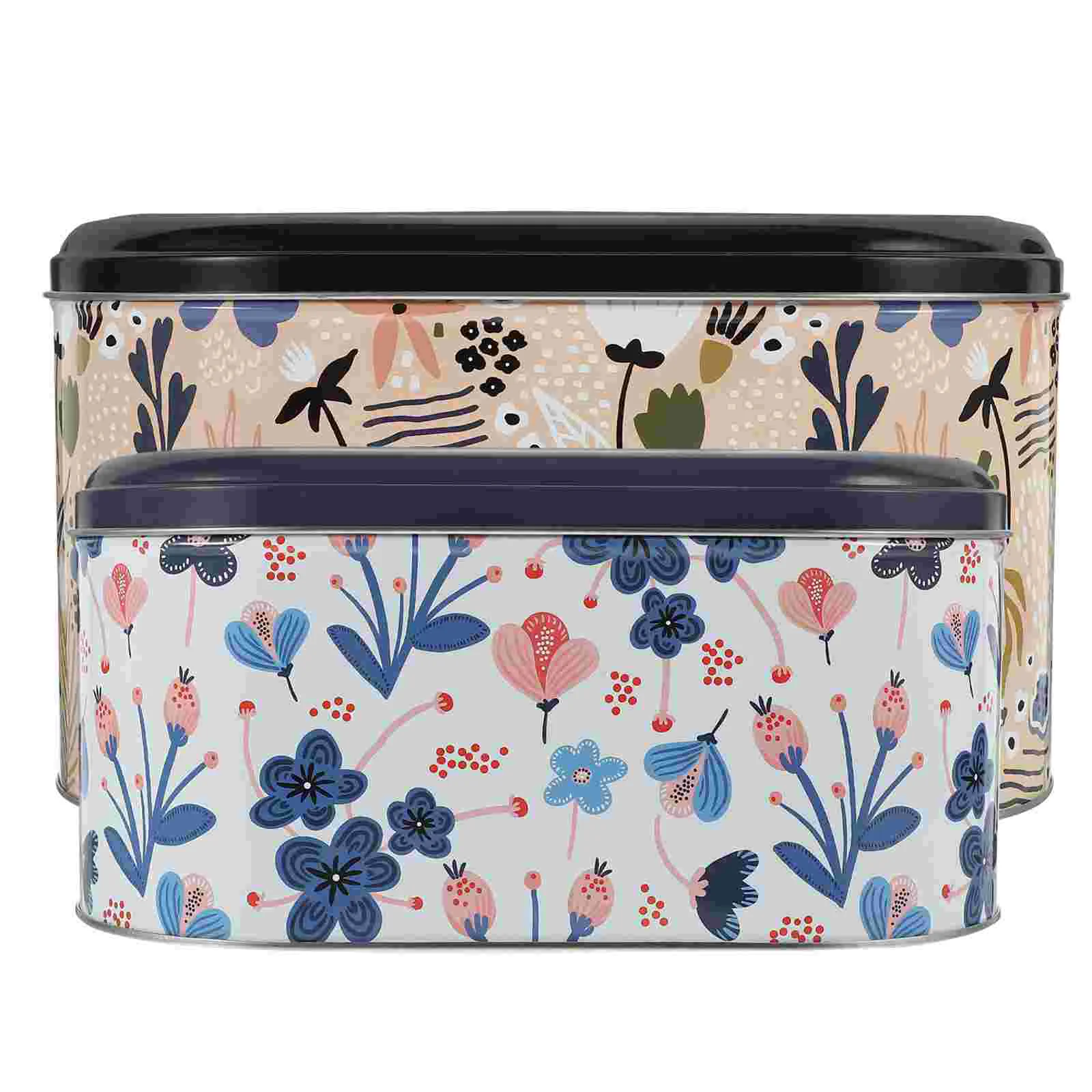 

2 Pcs Storage Box Containers Food Pen Holder Tinplate Cookie Tins With Lids