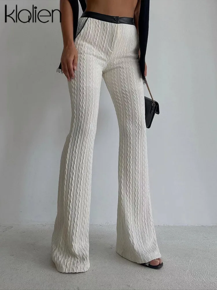 

KLALIEN Fashion Casual High Waist Knit Trousers Women Autumn Simple Wild Slim Stretch Streetwear Office Lady Bottom New 2022