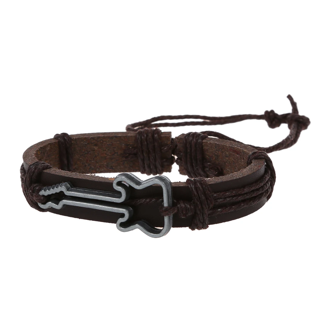 

Women Men Adjustable Bracelet with Brown Leather Guitar 17 mm