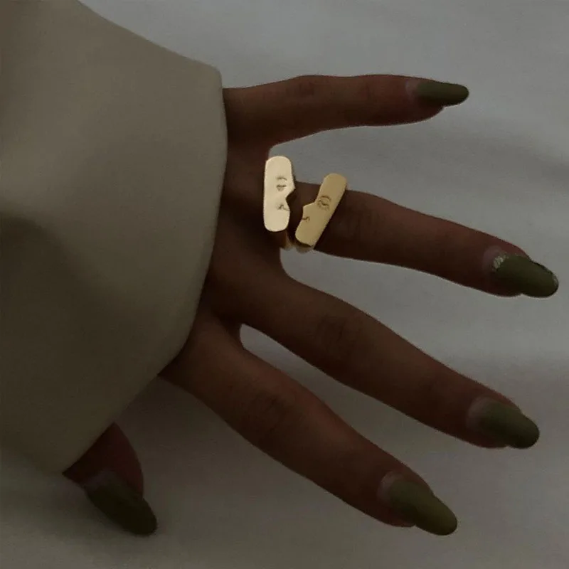 Комплект женских колец Artsy с двумя лицами и регулируемыми камнями золотого цвета