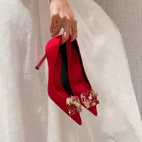 chinese wedding shoes women dragon and phoenix buckle pointed toe stiletto bridal shoes