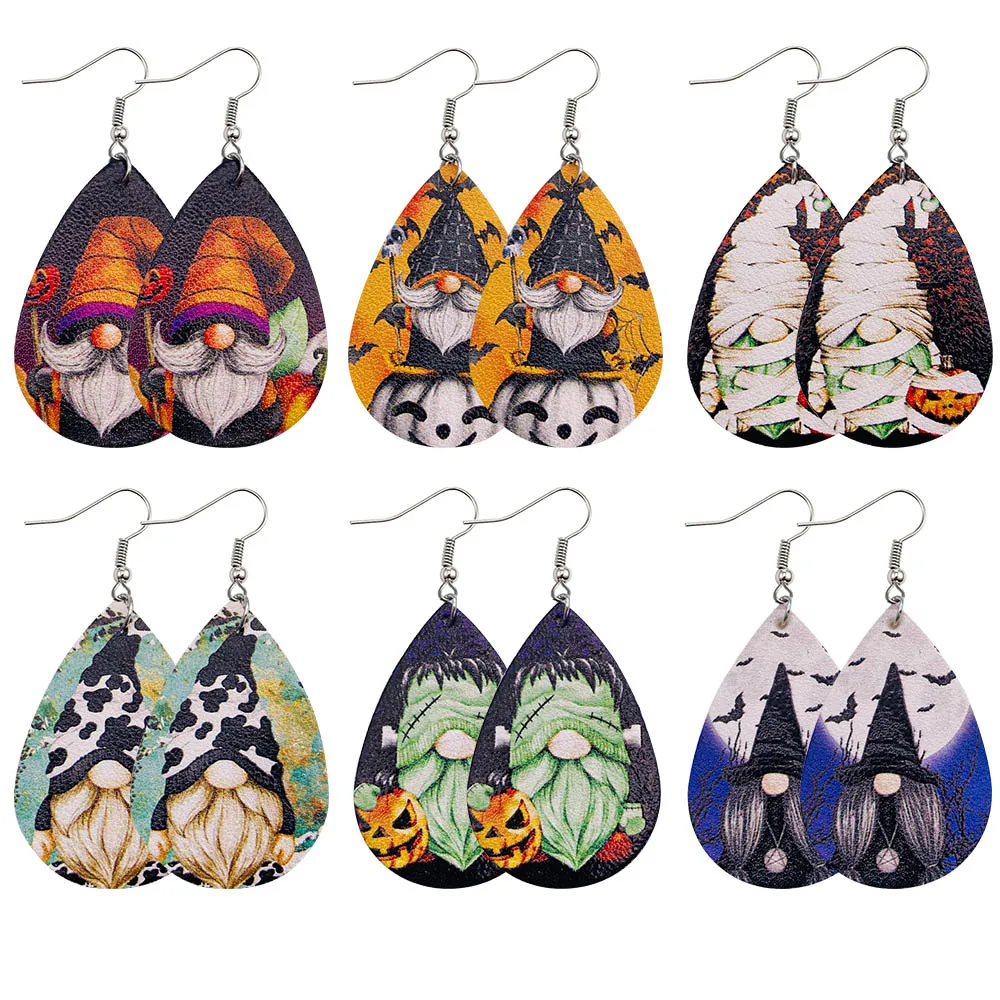 

New Dwarf Halloween Leather Earring Funny Pumpkin Printed Dangle Earring for Women All Saints' Day Evening Jewelry