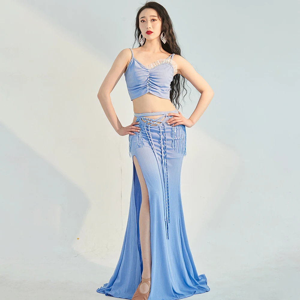 

Sleeveless belly dance set for Women Belly Indian Dance Cut Out Suit Lady Belly Sexy Dancewear Practice Clothes Long Skirt 2pcs