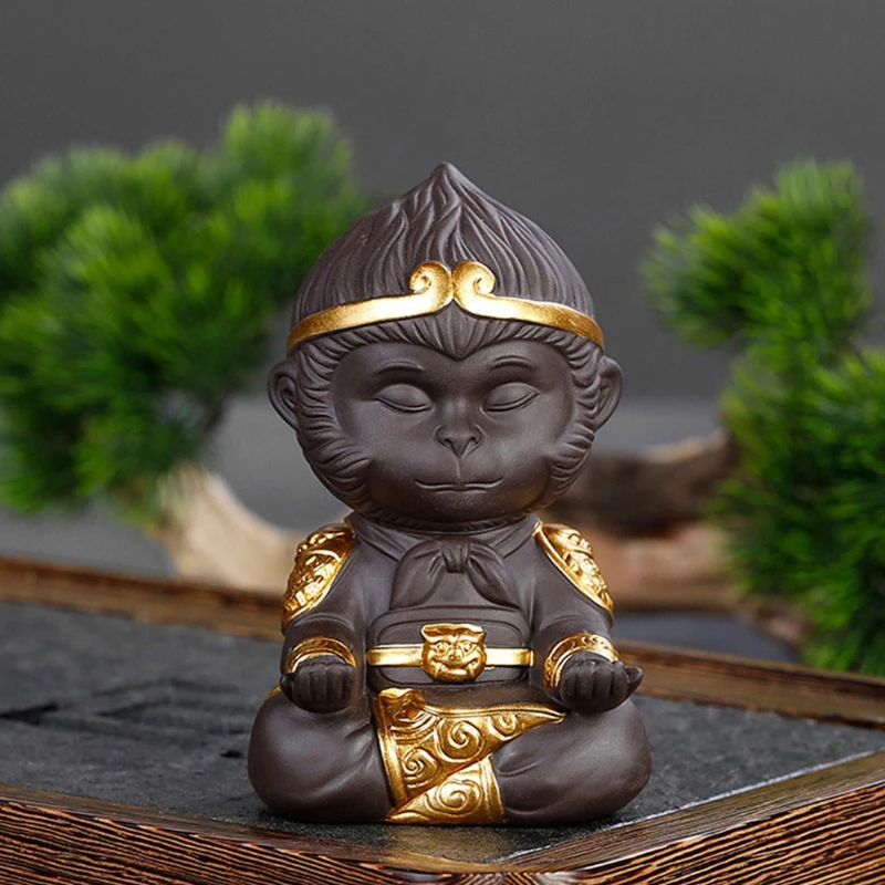 

Китайский стиль фиолетовая глина Обезьяна Король чай питомец с Cudgel керамический кунг-фу маленький чайный набор креативная статуя животног...