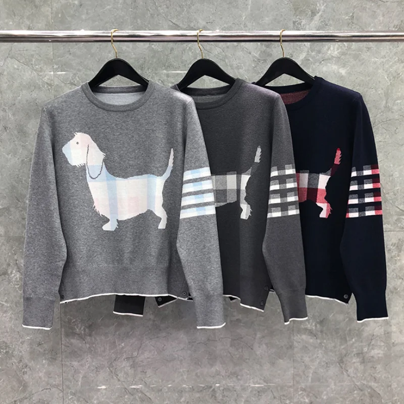 

TB Puppy Streetwear Knitted Sweater Men Wool New Sweaters Men Striped Fashion Brand Print Pullover 2022 Autumn Cotton Sweater