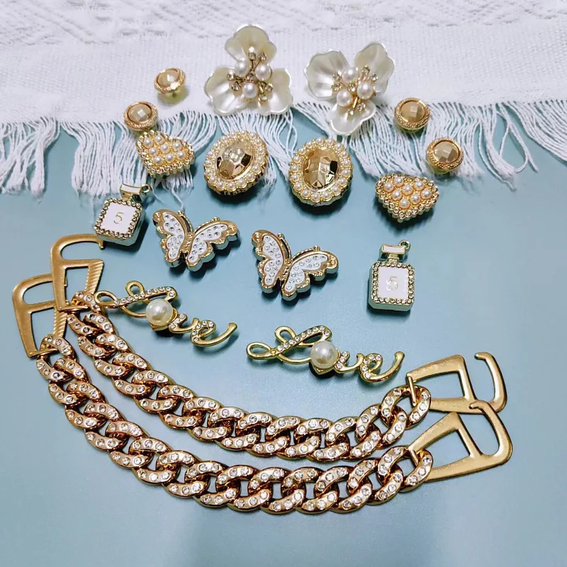 5Pc-30Pc/Set Creative Jewelry Plastic Metal Pearl Material Garden Shoe Decorations For Backpack Croc Jibz Charm Party Present