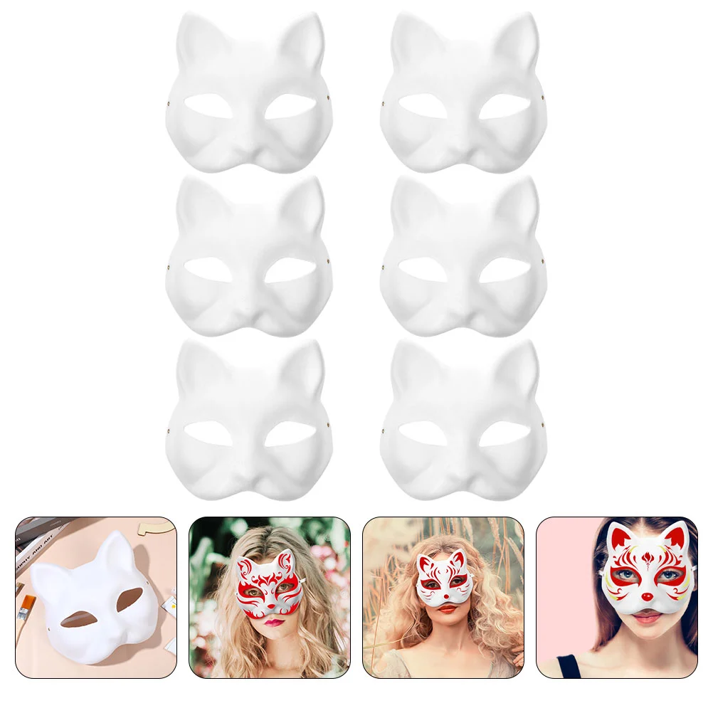 

12 Pcs Cat Face Mask Diy Kits Halloween Prop Masquerade Masks Bulk Pulp Craft Blanks Kids Paper Cosplay Child Women