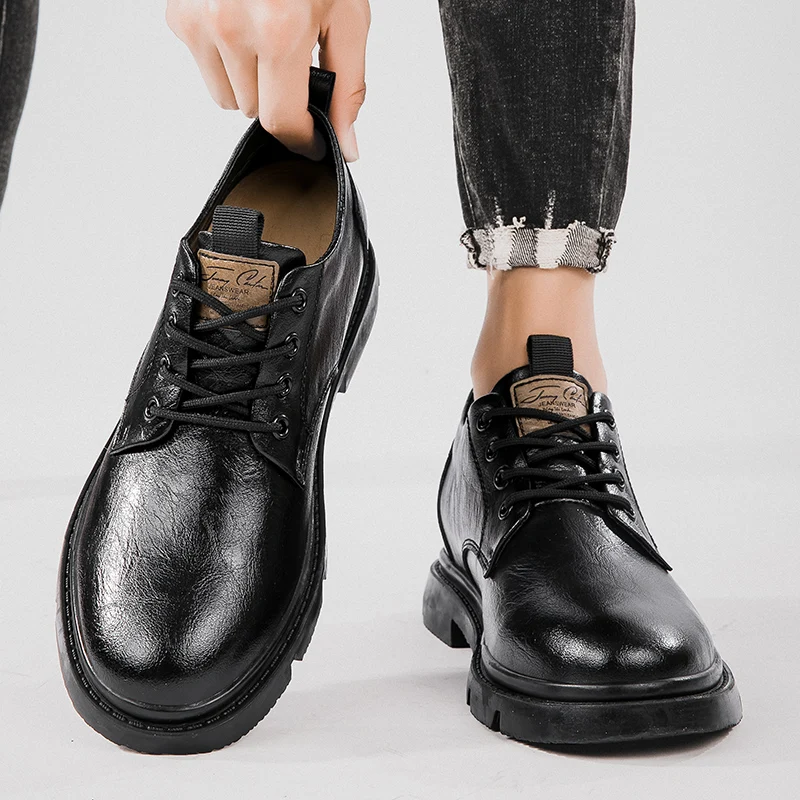 Кожаные деловые туфли-оксфорды мужские модельные туфли увеличивающие рост лифта