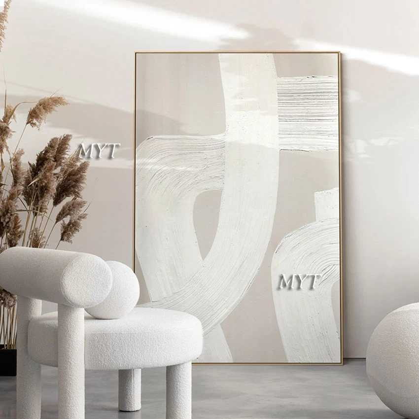 

Abstract Wall Art Easy Canvas Painting White Color Texture Acrylic Picture Handmade Unframed Artwork For Living Room Decoration