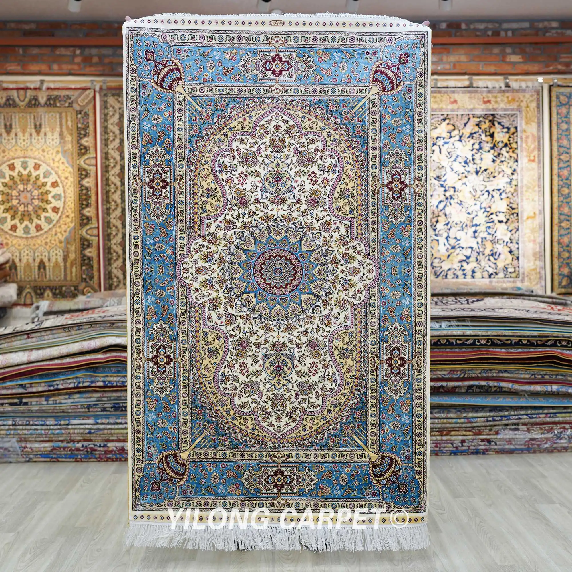 

3 'x 5' Античный шелковый ковер ручной работы, изысканные синие восточные коврики для продажи (ZQG686A)