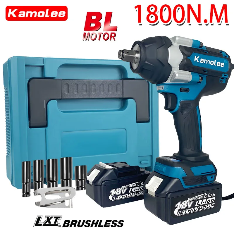 

[2 x Battery] [Can Unscrew Truck Tires] Kamolee Tool DTW700 1800N.m High Torque Electric Impact Wrench 1/2'' Inch