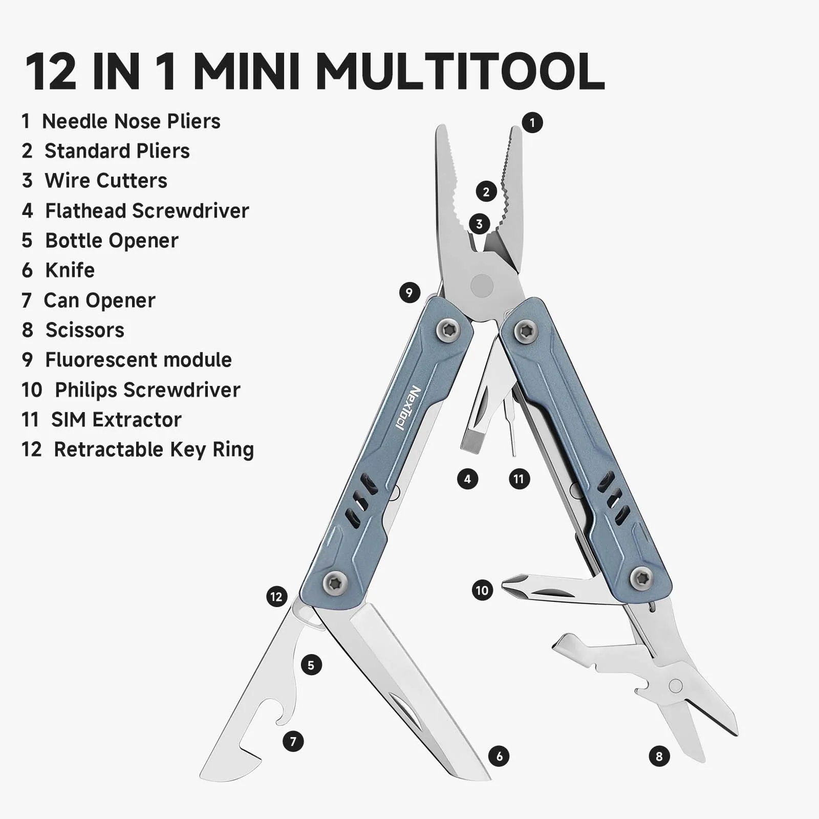 Фото NexTool S11 Мини-матросские плоскогубцы 12-в-1 Мультитул Плоскогубцы Нож Складная карманная отвертка Ножницы Портативные EDC Ручные инструменты для улицы №3