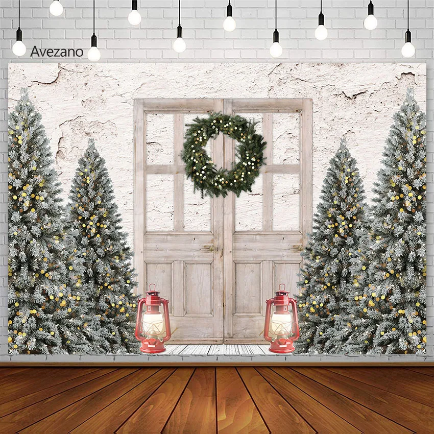 

Рождественский фон зимние шиньоны венок светильник лая винтажная дверь семейный праздник вечеринка Декор фотография фон для фотостудии