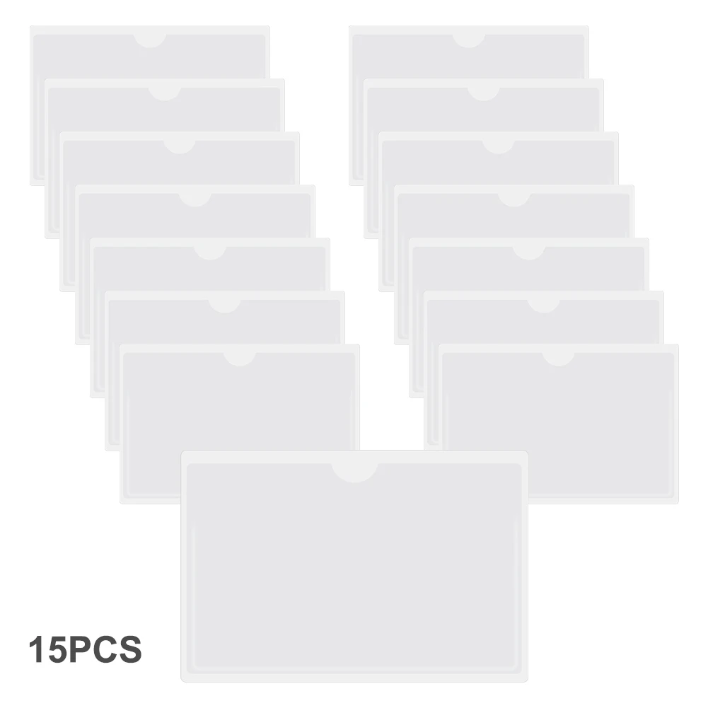 

15pcs Self Adhesive School 15x10cm Card Sleeve Home Office Warehouse Clear PVC Classification Daily Waterproof With Top Opening