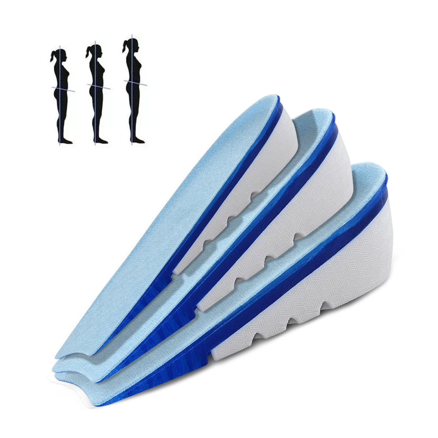 PCSsole Silicone Gel Insoles Non-slip Sole 1-3cm Height Increase Templates Inserts For Blue Insoles For Shoes Men And Women 110
