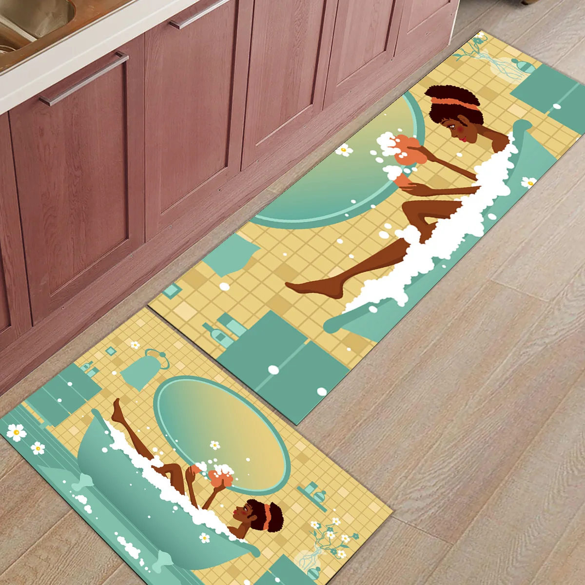 

Bathroom Woman Bathing 2PCS Set Doormat Kitchen Mat Anti-slip Modern Area Rugs Entrance Doormats Bathroom Floor Carpet
