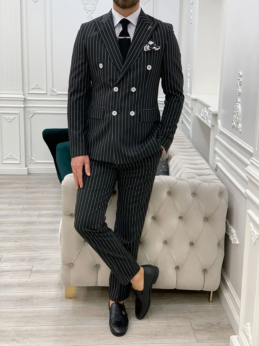 Men's Striped Suit 2-piece Double-breasted Suit Suitable for Wedding Groom Best Man High-end Dress Business Office