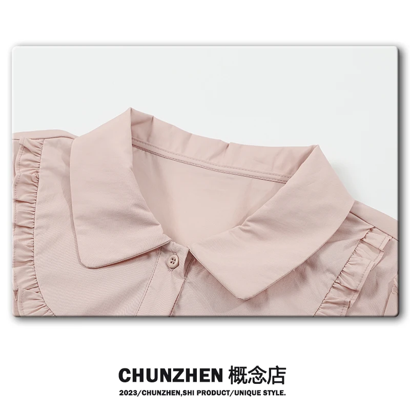 Chunzhen Summer Bubble Lapel Lace Short sleeve Shirts Cute Girl 2023 Spring All-Matching Shirt