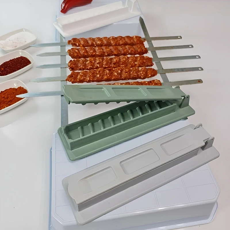 

BBQ New Single Row Kebab Maker Plastic Reusable Convenient Barbecue Skewer Machine Easy Operation Meat Skewer Tools Accessories