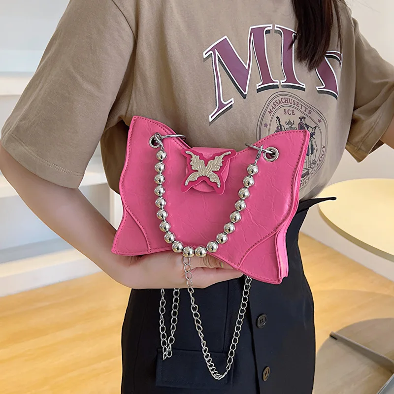 

Elegant Women Pearl Chain Crossbody Bag Y2k Aesthetic Butterfly Pleated Shoulder Bag All Match Luxury Design Mini CellPhone Bags