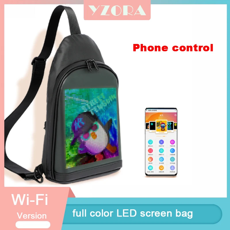 

YZ-B2 Led Diagonal Messager Bag, DIY Full-Color With WiFi Connection App To Control The Screen Display Outdoor