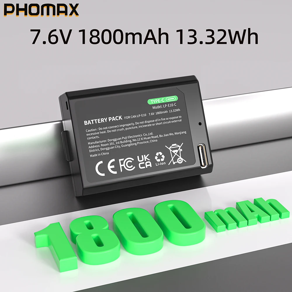 Фото Аккумуляторы PHOMAX 7.6V 1800mAh LP-E10 для цифровых камер Canon EOS Rebel T3, T5, T6, T7, Kiss X50, Kiss X70, EOS 1100D, 1200D, 1300D №3