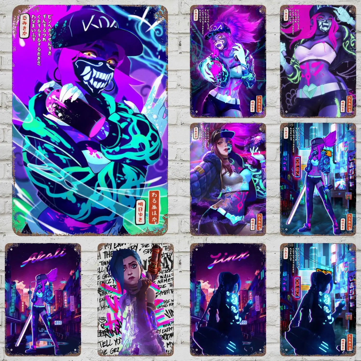 

League of Legends Neon City Kda Akali Jinx Yasuo Gamer Lover Decor Metal Posters Metal Tin Signs Vintage Decor for bedroom